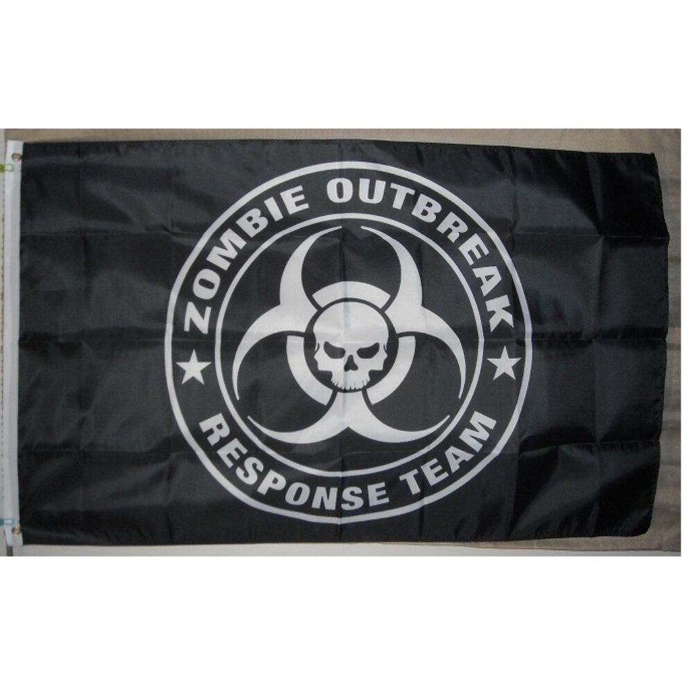 Zombie Outbreak Response Team 3'x5' black & white horizontal Flag banner
